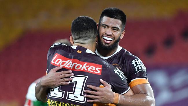 David Fifita (left) wants to build a Broncos dynasty with good mate Payne Haas (right). Picture: AAP/Darren England