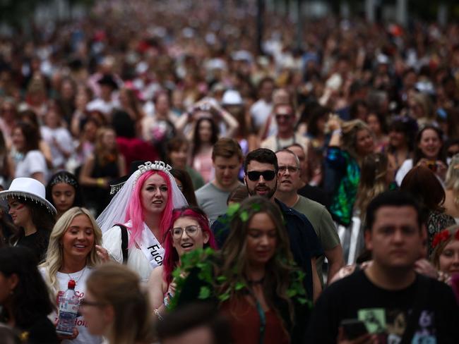 Swifties gather on Olympic Way outside Wembley Stadium in London ahead of the show. Picture: AFP