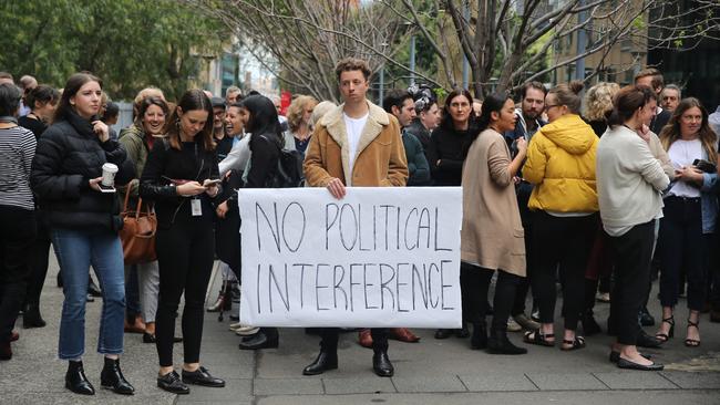 Protesters outside the ABC on Wednesday. Picture: John Grainger