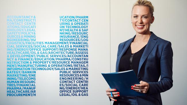 Senior Regional Director of SA and NT, Lisa Morris poses for a picture at Hays in Adelaide, ahead of one of the busiest times in specialist recruiting, Thursday, May 31, 2018. (AAP Image/MATT LOXTON)