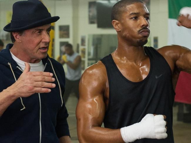 Classy ... Michael B. Jordan, right, as Adonis Johnson and Sylvester Stallone as Rocky Balboa in Creed. Picture: AP