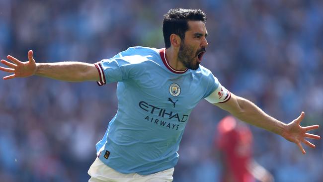 Ilkay Gundogan opened the goal-scoring in the opening 12 seconds. Picture: Clive Rose/Getty Images