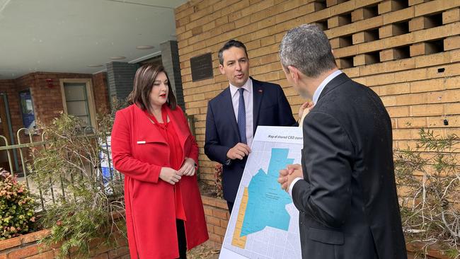 Education Blair Boyer, Tom Koutsantonis and Jayne Stinson at Adelaide High School. Picture: Kitty Barr