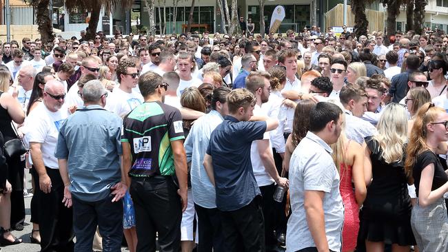 Hundreds showed their respect at the funeral service at the Southport Church of Christ. Picture: AAP/Richard Gosling