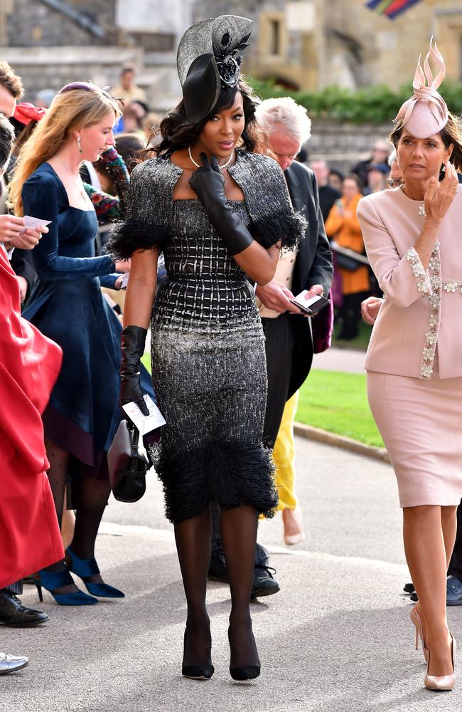 Naomi Campbell and Debbie von Bismarck arrive ahead of the wedding of Princess Eugenie of York to Jack Brooksbank at Windsor Castle on October 12, 2018 in Windsor, England. (Photo by Matt Crossick - WPA Pool/Getty Images)