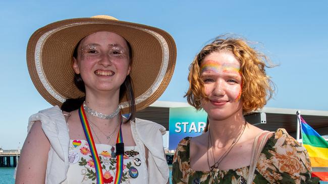 Georgia Bates and Louis Mack as Pride Parade takes off in Darwin City, 2024. Picture: Pema Tamang Pakhrin