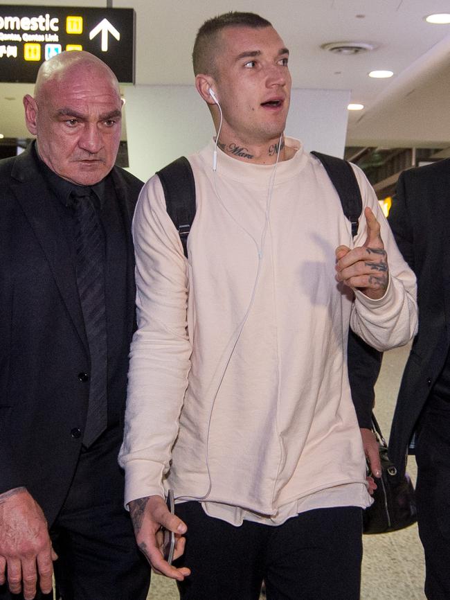 Dustin Martin arrives back from New Zealand at Tullamarine. Picture: Jay Town