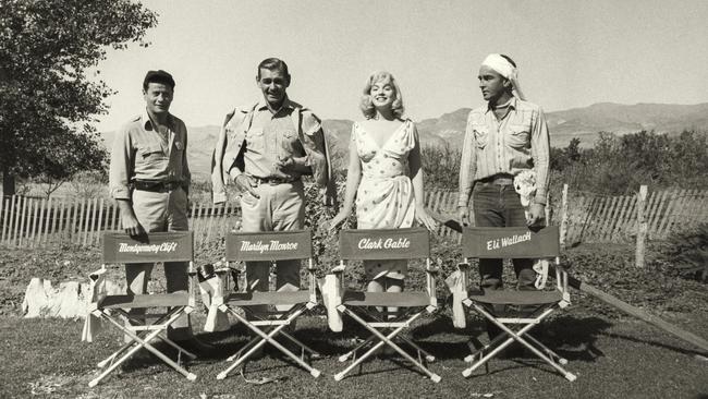 Left to right: Eli Wallach, Clark Gable, Marilyn Monroe and Montgomery Clift, on location for The Misfits.