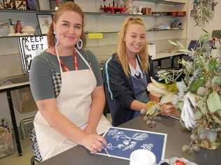 Artist-in-residence Erin Green with Chancellor State College student Romy Wood. Picture: Eden Boyd