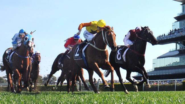 Decision Time (yellow) was a standout winner of the Concorde Stakes at Randwick.