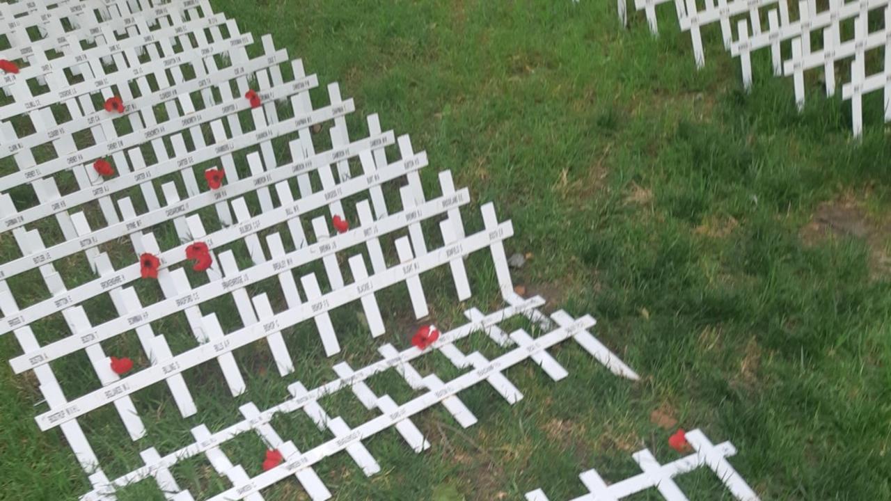 Police vowed to protect the crosses after they were vandalised in the lead-up to Remembrance Day. Picture: Supplied