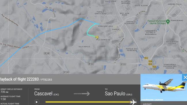 The plane’s last known moments tracked. Picture: Flight Radar