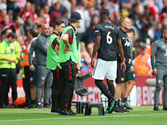 Paul Pogba of Manchester United got a bad knock on his ankle playing Southampton FC. Picture: Catherine Ivill/Getty Images