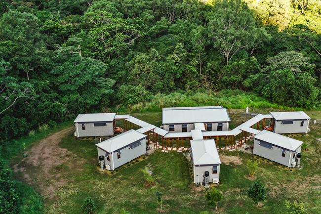 The Mount Jukes Eco Resort, built from scratch by yoga aficionado David Deakin, holds glamping tents and a half-moon shaped house that face Mt Jukes and Mr Deakin says the â€œenergyâ€ of the property has to be experienced to be understood. Picture: Contributed