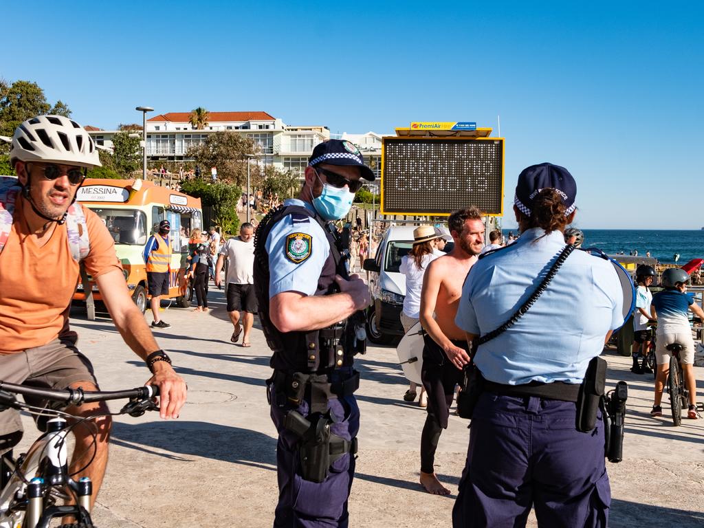 Police were out in force patrolling Sydney’s packed beaches. Picture: NCA NewsWire / Flavio Brancaleone.