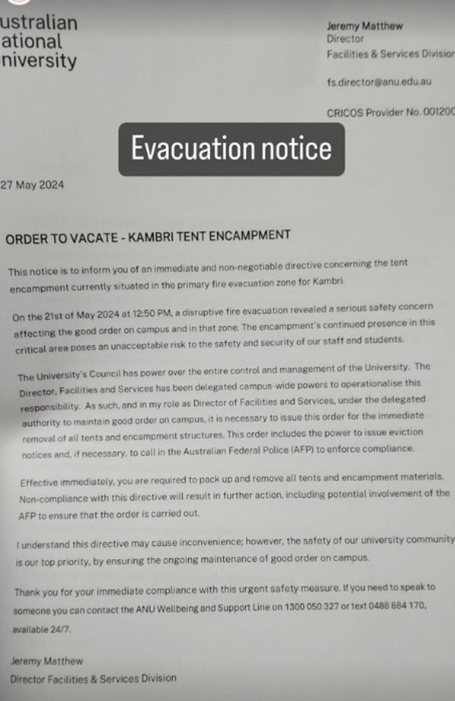 The letter protesters received from uni staff. Picture: Instagram