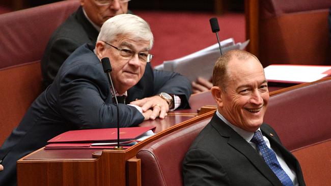 United Australia Party Senator Brian Burston and Katter's Australian Party Senator Fraser Anning. Picture: AAP