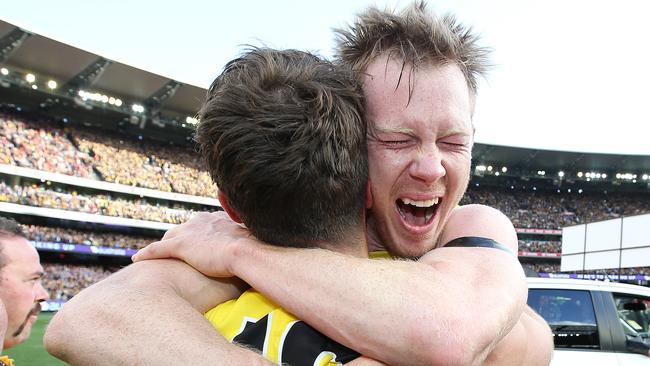 Jack Riewoldt and Alex Rance embrace after Richmond’s Grand Final victory in 2017. Picture: Michael Klein