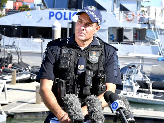 Acting senior sergeant Mitch Gray talks to the media. Picture, John Gass