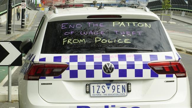 MELBOURNE AUSTRALIAÃ¢â&#130;¬â&#128;&#157;NewsWire Photos SEPTEMBER 6, 2024: Victorian police cars have been marked with handwritten messages by the officers themselves as a form of protest. Picture: NewsWire / Luis Enrique Ascui