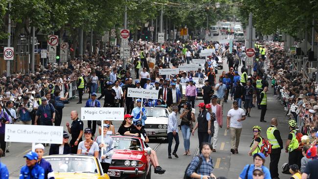 Expect to see plenty more police than the presence pictured here, at the 2018 Melbourne Cup Parade Picture: Michael Klein