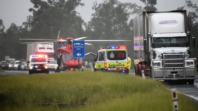 A photograph taken at the scene of one of multiple fatal vehicle accidents on the Bruce Highway, named by RACQ as Queensland’s worst road. Picture: Cameron Bates