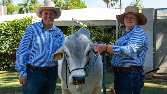 Vice-chancellor of Charles Darwin University Scott Bowman with Uno and Milly Whelan at the federal government's announcement to build a $3.5m Technical Trades Training Centre at the CDU Katherine rural campus. Picture: Pema Tamang Pakhrin