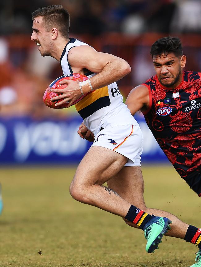 Jordan Gallucci looks for options against Melbourne in Alice Springs. Picture: AAP Image/Mark Brake