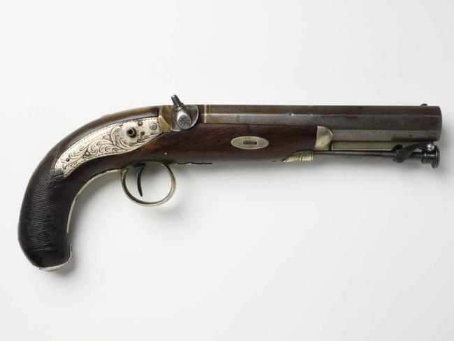 A Richard Hollis & Sons’ .66-calibre single-shot percussion pistol probably used by Frank Gardiner. Picture: George Serras, National Museum of Australia