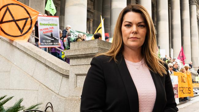 South Australian Greens Senator Hanson-Young joins protesters from Extinction Rebellion on parliament Steps in Adelaide. Picture: NCA NewsWire/Morgan Sette