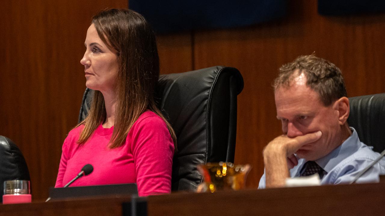 Cairns Regional Council Mayor Amy Eden and her former campaign adviser, John Andrejic during an ordinary Council meeting on June 5, 2024. Mr Andrejic is currently Cairns Regional Council’s interim CEO.