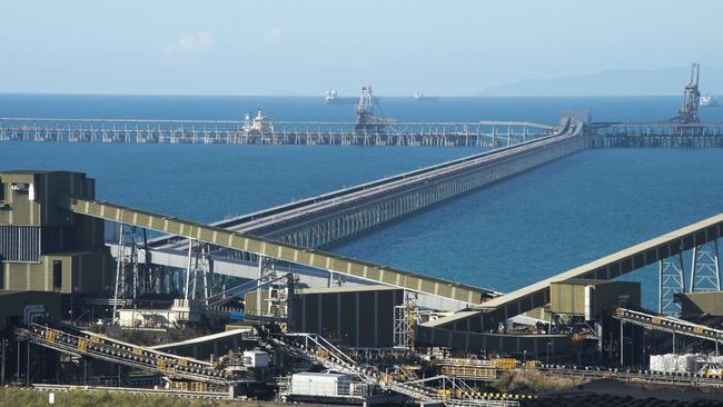 Dalrymple Bay Coal Terminal coal stock yard and loading jetty. Pic: Daryl Wright