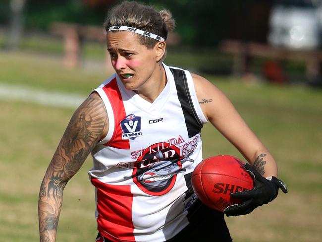 Moana Hope kicked 100 goals for St Kilda Sharks in the VWFL this year. Picture: Mark Dadswell