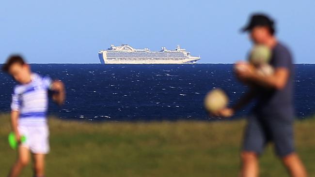 The Ruby Princess cruise ship sails off the coast of Sydney. Picture: AAP.