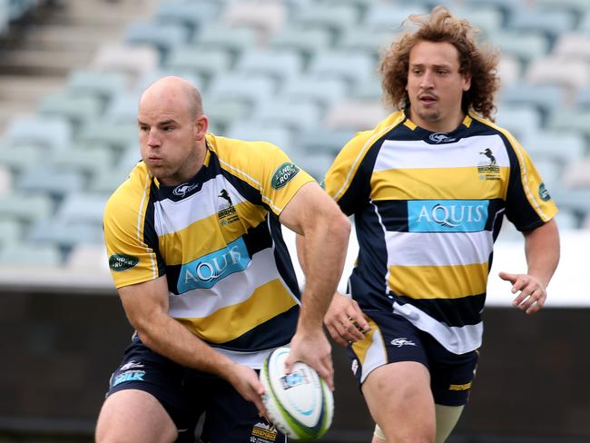 Captain Stephen Moore and Prop Jean-Pierre Smith during Brumbies Captains run.