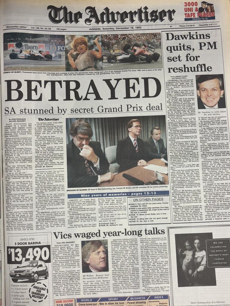 The Advertiser’s reaction to the announcement in 1993.