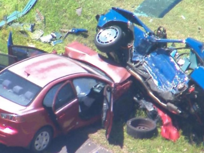 A toddler and a man have been critically injured in a two-car crash in Brisbane’s south.The two vehicles were travelling on Rickertt Rd in Ransome when they crashed just before 9am on Sunday.Paramedics treated the toddler, a little boy, for life-threatening injuries before rushing him to the Queensland Children’s Hospital in a critical condition. Picture: 7 News