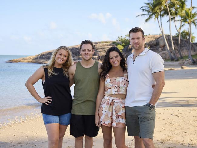 Sophie Dillman, Patrick OâConnor, Emily Weir, and Tristan Gorey filming Home and Away in Bowen. Photo: Jeremy Greive