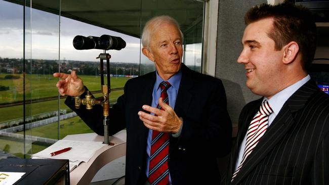 Retiring race caller Ian Craig with Matt Hill at Canterbury Racecourse in Sydney.