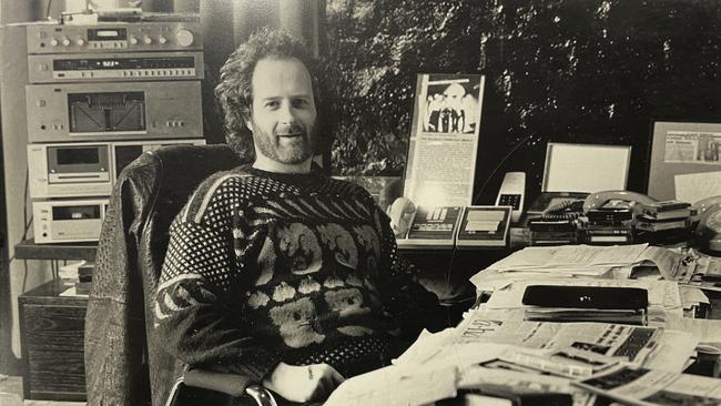 Gudinski in his Melbourne office 1985. Picture: Mushroom Group Archives