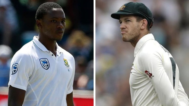 Tim Paine (right) has lashed the handling of Kagiso Rabada's drugs case. Photos: AFP/Getty Images