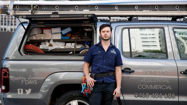 Sydney electrician Joe Hopkins says a lot of young people start apprenticeships ill-prepared physically or mentally. Picture: Nikki Short