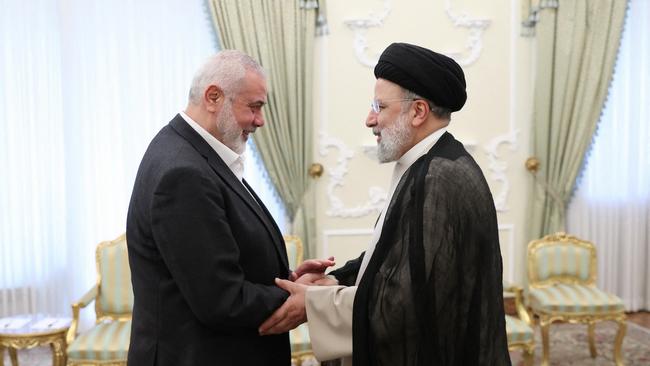 Haniyeh, left, with former Iranian president Ebrahim Raisi in March. Picture: Iranian Presidency / AFP