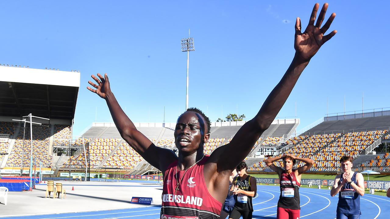 Gout Gout celebrates after his 200m victory. Picture John Gass