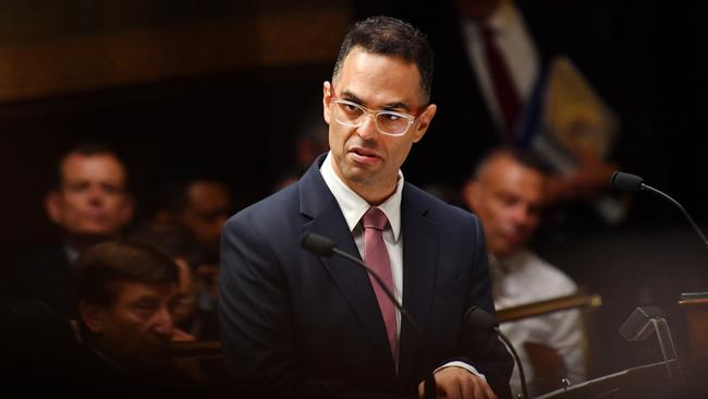 NSW Treasurer Daniel Mookhey reveals the state budget to the NSW Parliament. Picture: Bianca DeMarchi