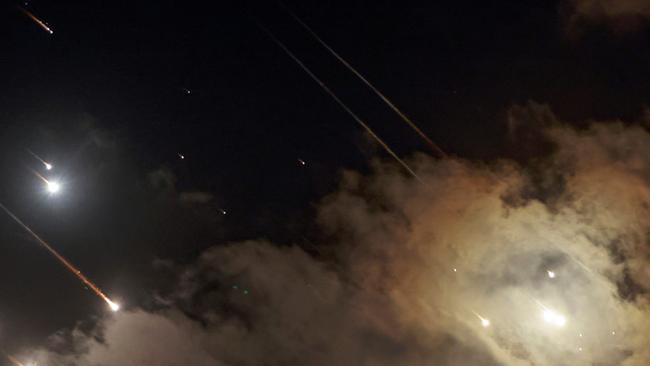 This picture shows projectiles being intercepted by Israel above Jerusalem. Picture: AFP