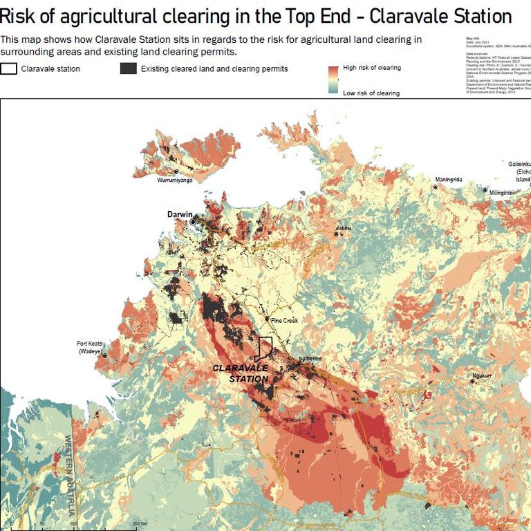 The Environment Centre of the NT has highlighted land clearing concerns at Claravale station, a farm south of Pine Creek owned by the Top End Pastoral Company.