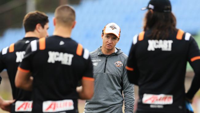 Coach, Jason Taylor during Wests Tigers training at Concord Oval ahead of their game against The Roosters. pic Mark Evans