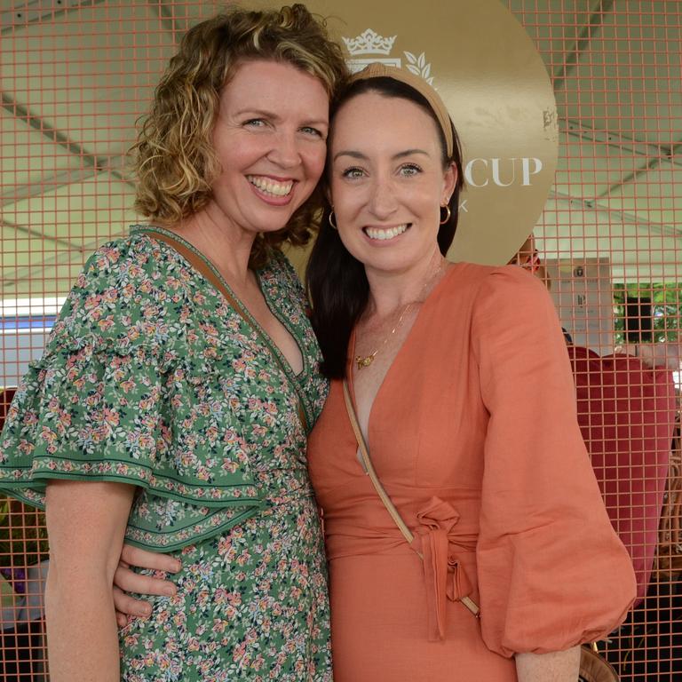 Kate Campbell and Ell Ginnane at the Gold Coast Cup at Gold Coast Turf Club, Bundall on Saturday, May 7. Picture: Regina King