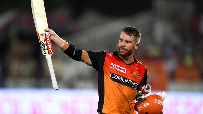 Sunrisers Hyderabad cricketer David Warner gestures as he walks back to the pavilion in Hyderabad last year.